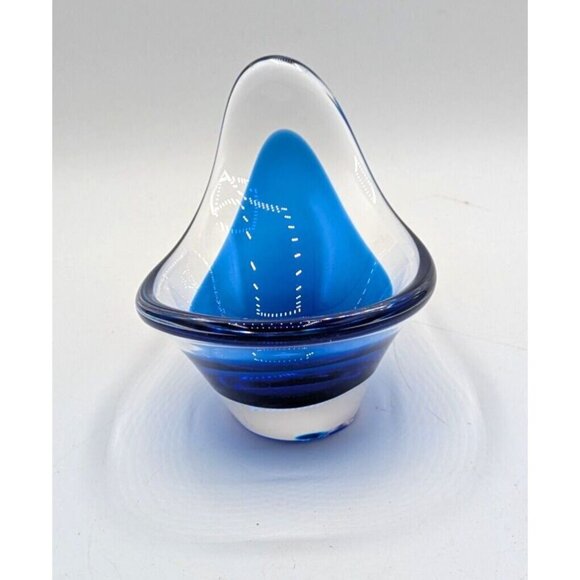 Flygsfors Coquille Cobalt Blue Cased Blown Art Glass Bowl Sweden Signed Vtg 5" - Picture 2 of 9